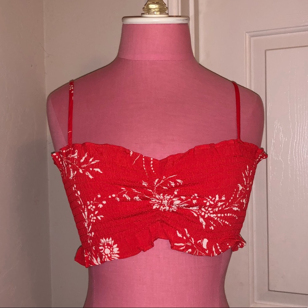 Red Floral Bandeau Top